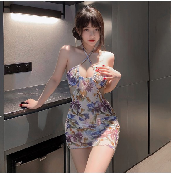 FEE ET MOI - Thai Style Floral Bodycon Vacation Beach Dress (White)